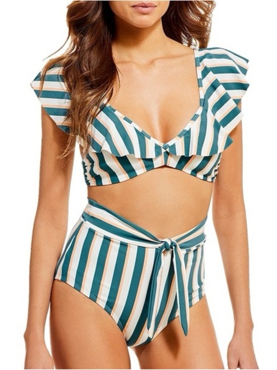 Gianni Bini Other - Gianni Bini Striped Blue and Beige high waisted Bikini Set large